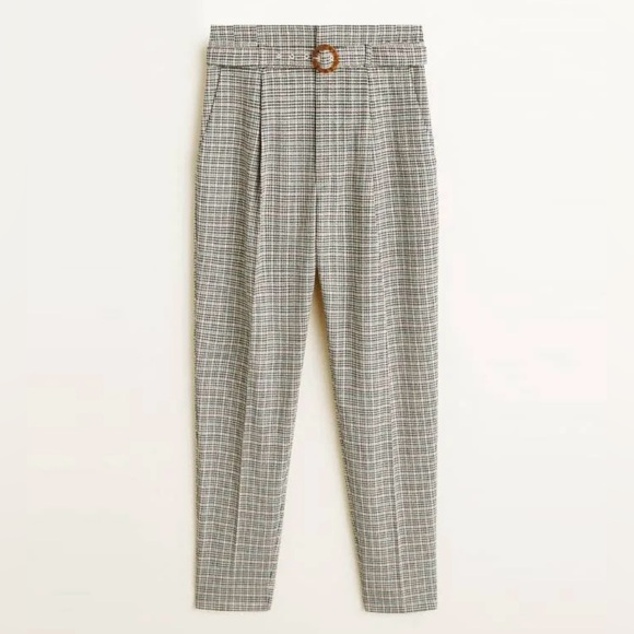 MNG Mango Basics Plaid High-Rise Belted Paper Bag Trousers - Size 6 - Picture 2 of 16